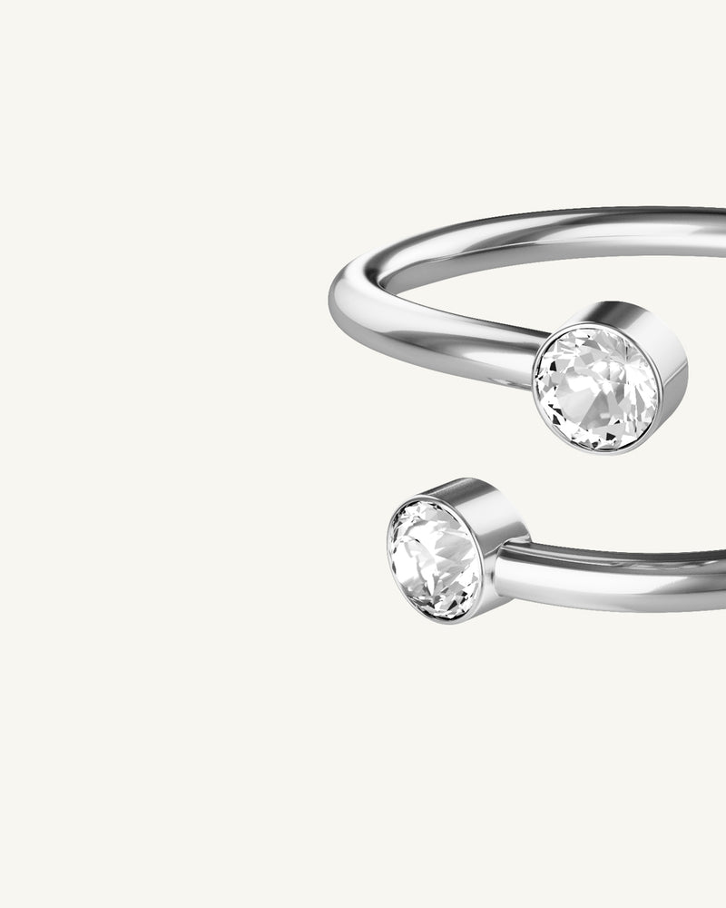 A Ring in polished Silver plated-316L stainless steel from Waldor & Co. The model is Elise Ring Polished.