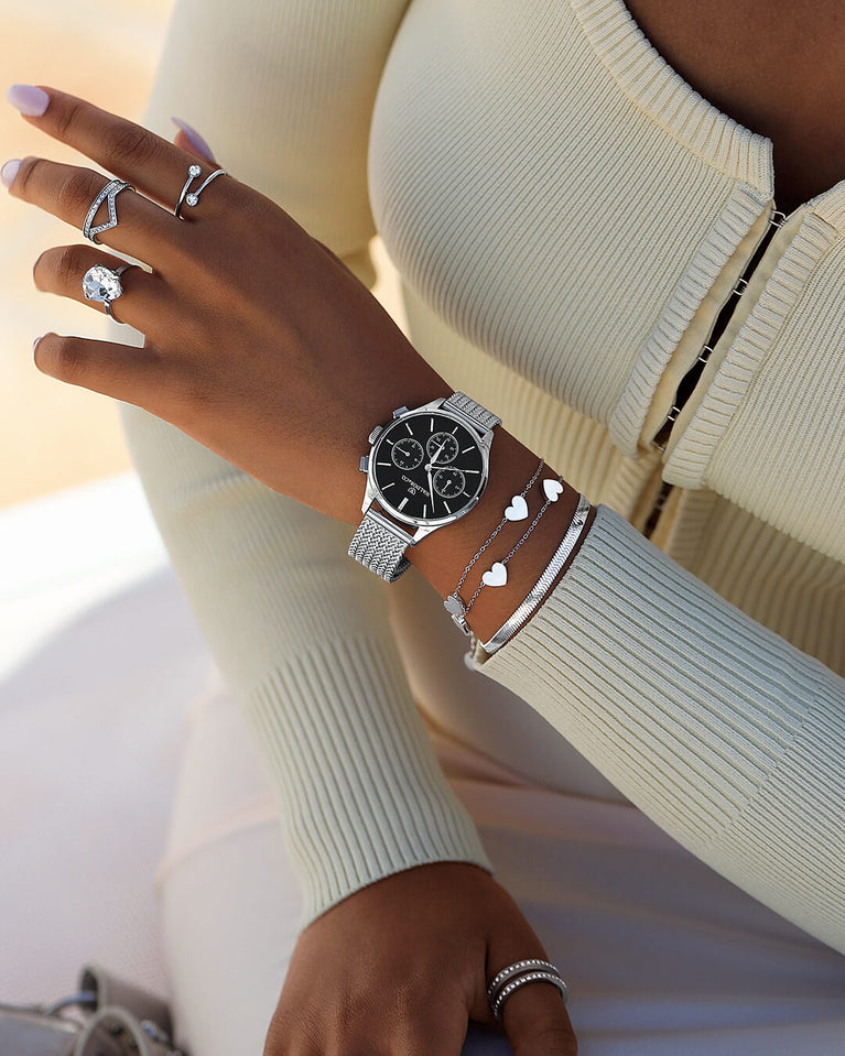 A Ring in polished Silver plated-316L stainless steel from Waldor & Co. The model is Elise Ring Polished.